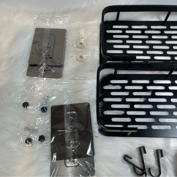 New 3-Pack Bathroom/Kitchen Shelves with Hooks, No Drilling, Large Storage/Black - Picture 11 of 12